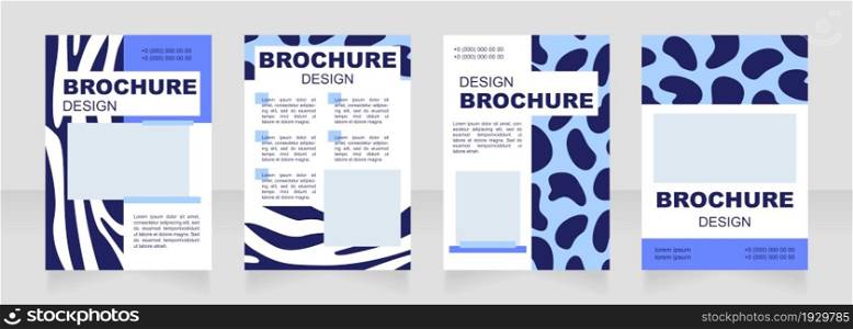 Wild animal print blue blank brochure layout design. Fur decor. Vertical poster template set with empty copy space for text. Premade corporate reports collection. Editable flyer paper pages. Wild animal print blue blank brochure layout design