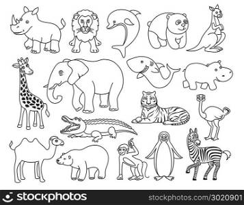 Wild animals black and white graphic in the line style
