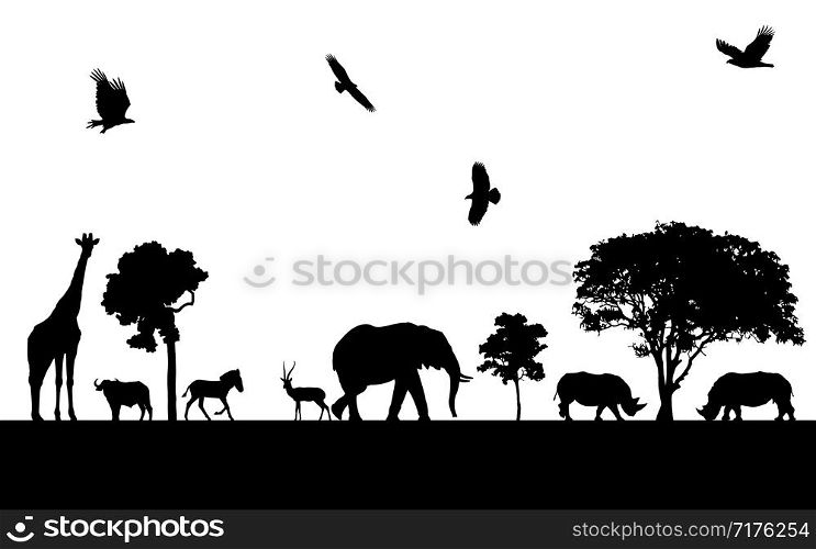 Wild animals black silhouettes, Vector illustration isolated on white