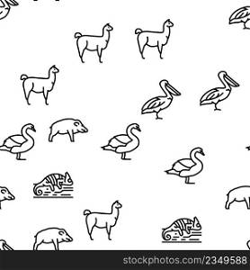 Wild Animals, Bugs And Birds Vector Seamless Pattern Thin Line Illustration. Wild Animals, Bugs And Birds Vector Seamless Pattern
