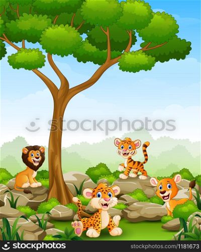 Wild animals cartoon in the jungle