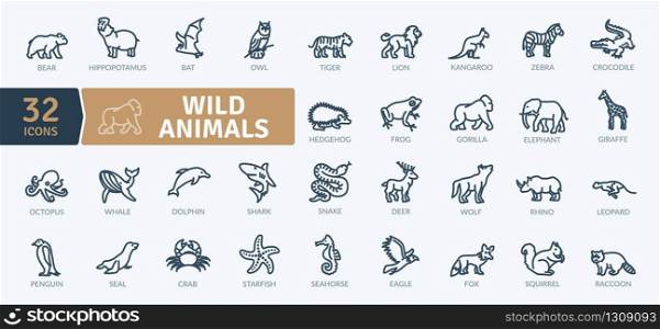 Wild Animals Icons Pack. Thin line creature icons set. Flaticon collection set. Simple vector icons