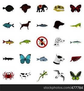 Wild animals icons set. Flat set of 25 wild animals vector icons for web isolated on white background. Wild animals icons set, flat style