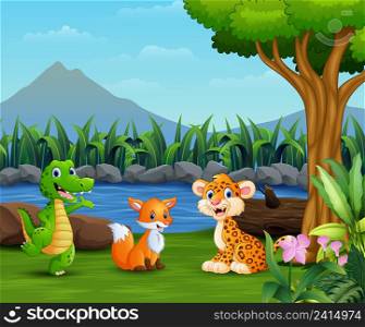 Wild animals playing on the beautiful landscape