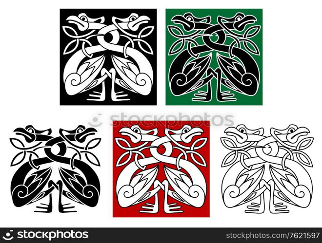 Wild birds in celtic ornament style for design and decorate