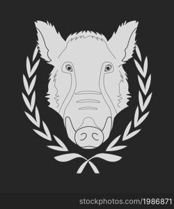 Wild boar head in laurel wreath. Chalkboard vector illustration. Wild boar head in laurel wreath. Chalkboard