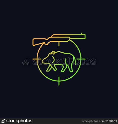 Wild boar hunting gradient vector icon for dark theme. Capture and kill wild hog. Feral peccary and pig. Thin line color symbol. Modern style pictogram. Vector isolated outline drawing. Wild boar hunting gradient vector icon for dark theme