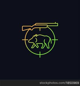 Wild boar hunting gradient vector icon for dark theme. Capture and kill wild hog. Feral peccary and pig. Thin line color symbol. Modern style pictogram. Vector isolated outline drawing. Wild boar hunting gradient vector icon for dark theme