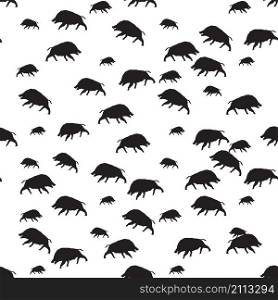 wild boar or warthog seamless pattern in black and white color Vector illustration