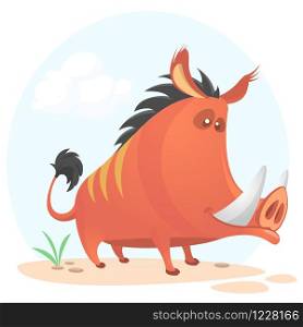 Wild boar or wild pig cartoon. Vector illustration isolated on white