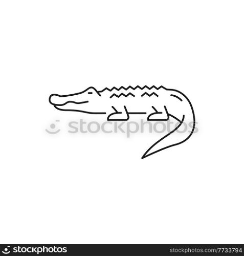 Wild crocodile, american alligator isolated thin line icon. Vector mississippiensis predator animal, symbol of Thailand, dangerous creature. Thai predator, scary carnivore crocodylus reptile. Thailand alligator isolated wild crocodile icon