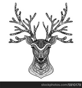 Wild deer hand drawn portrait with decorative ornament vector illustration. Decorative Deer Portrait