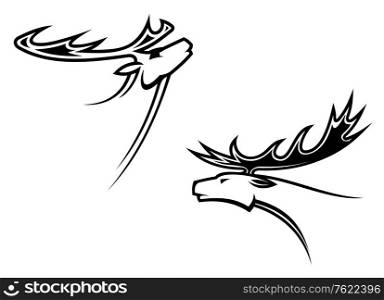 Wild deer mascots in tribal style for tattoo or another design