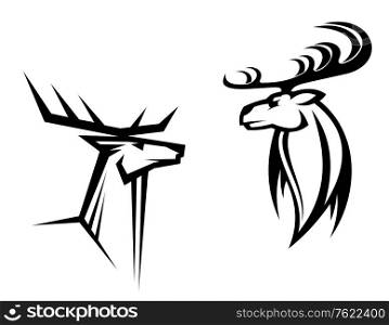 Wild deers with big antlers for mascot, tatttoo or hunting design