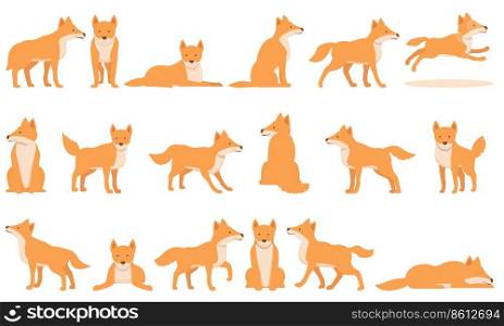 Wild dog dingo icons set cartoon vector. America pup. Breed canine. Wild dog dingo icons set cartoon vector. America pup