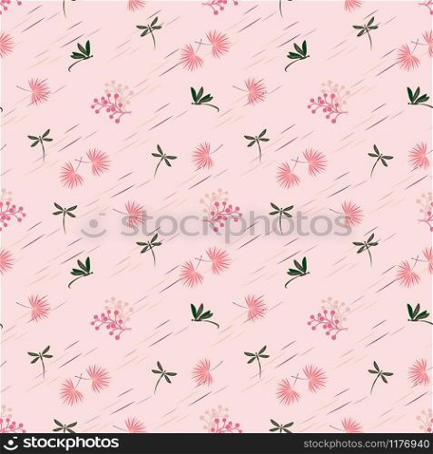 Wild flower with dragonfly seamless pattern on pastel mood,graphic design for fabric,textile,print or wrapping paper,vector illustration
