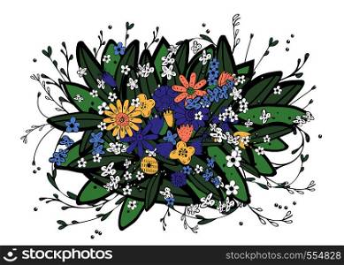 wild flowers and leaves composition. Hand drawn style. Vector ilustration.