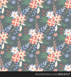Wild flowers, herbs and foliage seamless pattern. Floral botanical background. Decorative leafy print for textile, packaging, paper, wallpaper. Flat design. Vector illustration