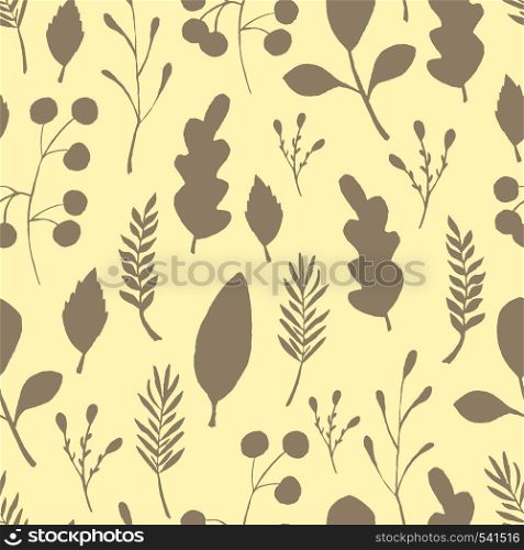 Wild forest leaves seamless pattern. Colored branch berry Illustration. Vector illustration on background. Wild forest leaves seamless pattern. Colored branch berry Illustration.