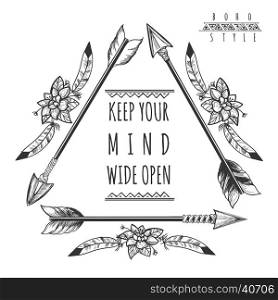 Wild freedom background with arrows. Wild freedom background with drawing arrows isolated on white. Keep your mind wide open poster. Vector illustration