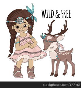 WILD FREEDOM Pocahontas Indian Princess Vector Illustration Set