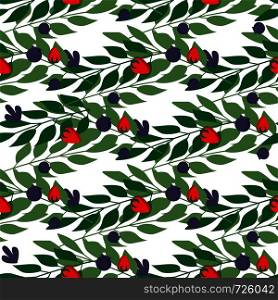 Wild Herbal leaves and berries seamless pattern , Fashion, interior, wrapping consept. Contemporary vector illustration on white background. Wild Herbal leaves and berries seamless pattern