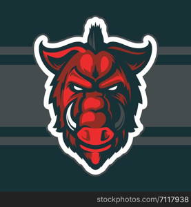 Wild hog or boar head mascot, colored version. Great for sports logos