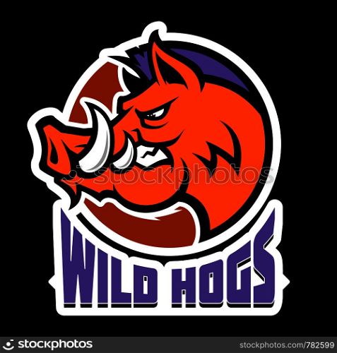 Wild hog or boar head mascot, colored version. Great for sports logos & team mascots.