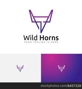 Wild Horns Bull Head Simple Triangle Monoline Logo