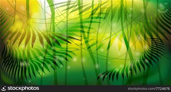 Wild Jungle Forest Horizontal Background. Vector illustration.