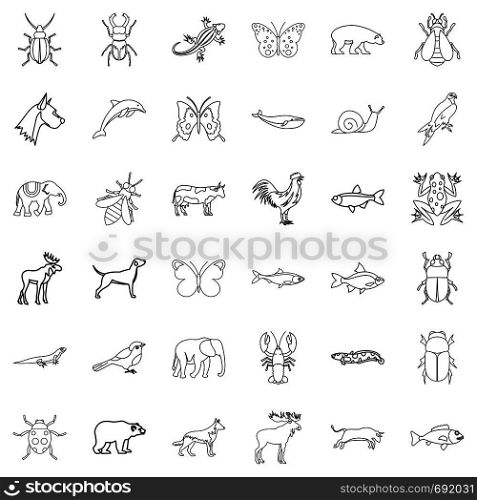 Wild life icons set. Outline style of 36 wild life vector icons for web isolated on white background. Wild life icons set, outline style