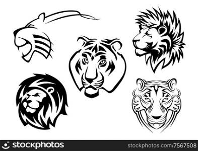 Wild lions, tigers and panthers heads for team mascot design
