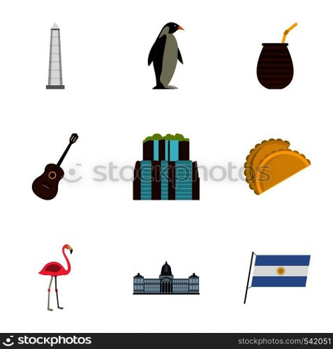 Wild nature of Argentina icons set. Cartoon set of 9 wild nature of Argentina vector icons for web isolated on white background. Wild nature of Argentina icons set, cartoon style