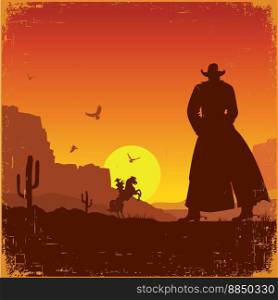 Wild west american landscape western poster vector image