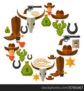 Wild west background with cowboy objects and design elements. Wild west background with cowboy objects and design elements.