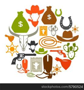 Wild west background with cowboy objects and design elements. Wild west background with cowboy objects and design elements.