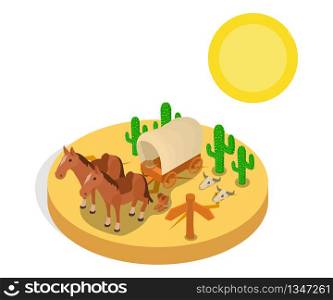 Wild west concept banner. Isometric banner of wild west vector concept for web, giftcard and postcard. Wild west concept banner, isometric style