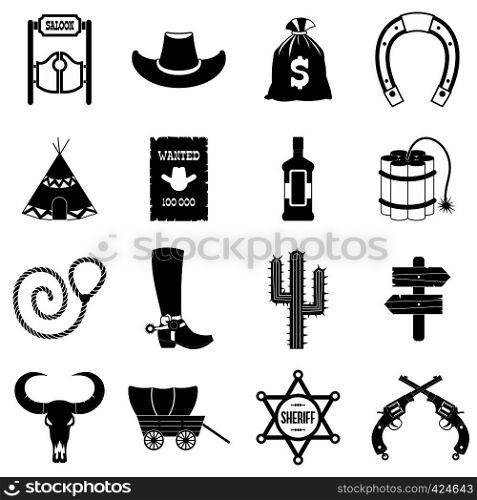 Wild west cowboy black simple icons isolated on white background. Wild west cowboy black simple icons