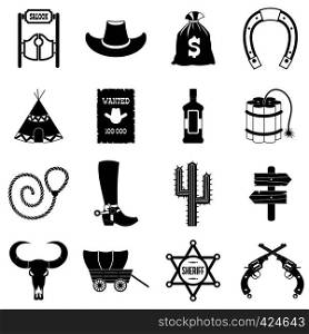 Wild west cowboy black simple icons isolated on white background. Wild west cowboy black simple icons