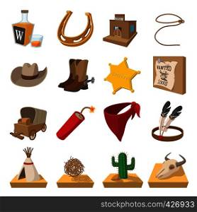 Wild west cowboy cartoon icons set isolated on white background. Wild west cowboy cartoon icons