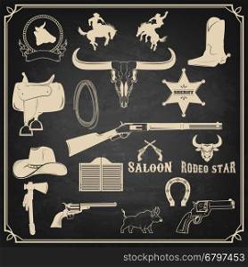 Wild west. Cowboy design elements. Rodeo. Graphics elements for logo, label, emblem, badge, sign.
