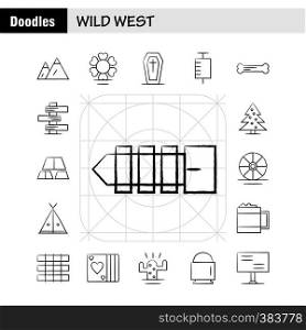 Wild West Hand Drawn Icon for Web, Print and Mobile UX/UI Kit. Such as: Landscape, Montana, Mountain, Mountains, Wild, Flower, West Wild, Pictogram Pack. - Vector