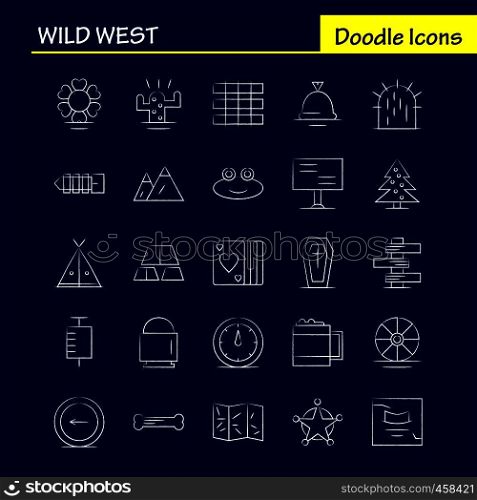 Wild West Hand Drawn Icon for Web, Print and Mobile UX/UI Kit. Such as: Landscape, Montana, Mountain, Mountains, Wild, Flower, West Wild, Pictogram Pack. - Vector