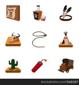 Wild West icons set. Cartoon illustration of 9 wild West vector icons for web. Wild West icons set, cartoon style