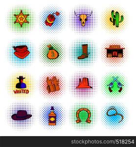 Wild West icons set in pop art style isolated on white. Wild West icons set