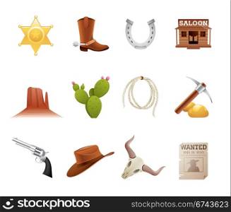 Wild west icons. Set of 12 icons from the American Old West