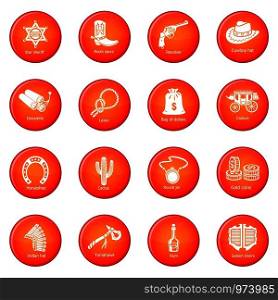 Wild west icons set vector red circle isolated on white background . Wild west icons set red vector