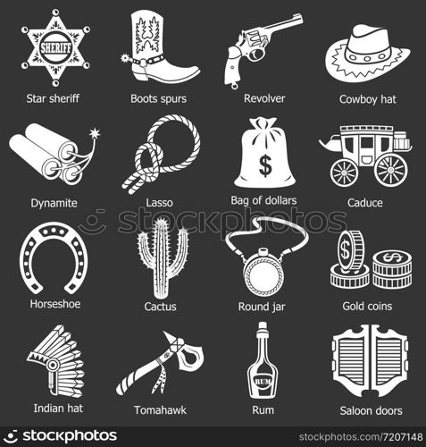 Wild west icons set vector white isolated on grey background . Wild west icons set grey vector