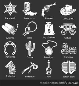 Wild west icons set vector white isolated on grey background . Wild west icons set grey vector