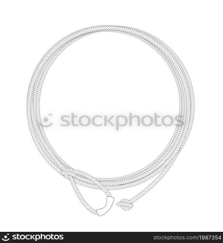 Wild west lasso rope circle frame. Vector clip art linear illustration isolated on white. Wild west lasso rope circle frame. Line art